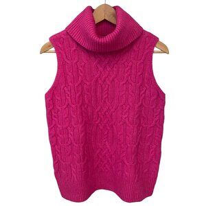 Talbots Women Cable Knit Sweater Vest Size S Pink Turtleneck Classic Preppy Cozy